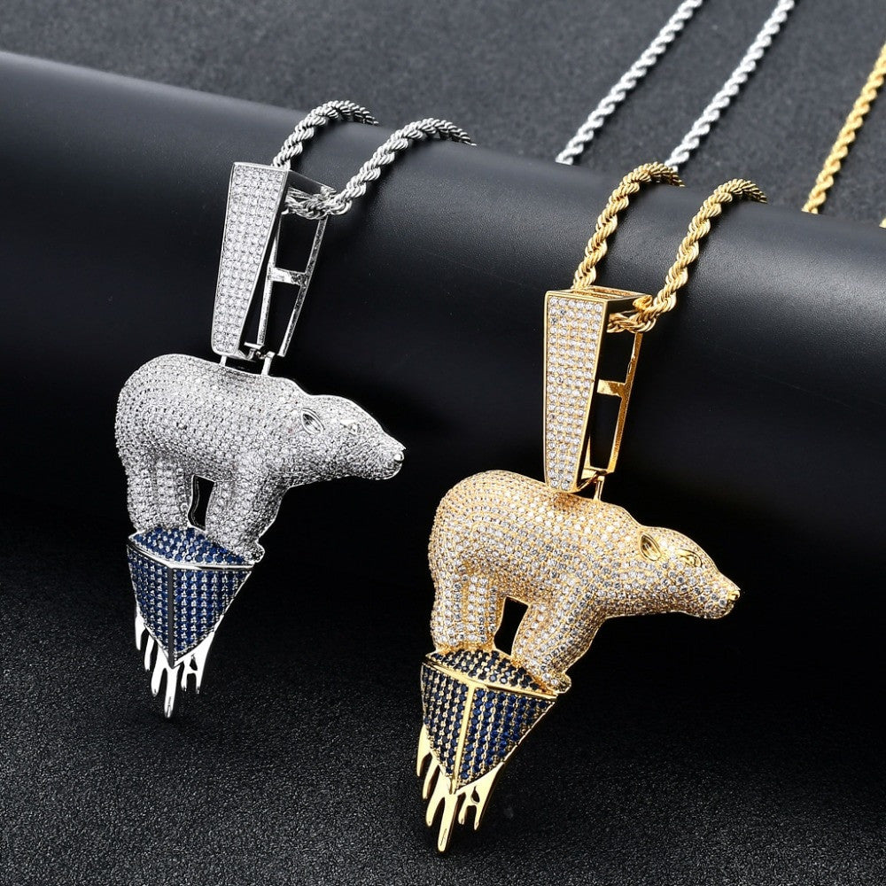 Hip Hop Full AAA 5A+ Micro Pave Stone Polar Bear Iceberg Pendant