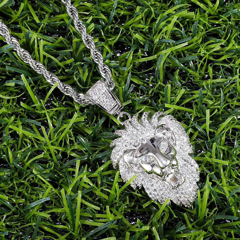 Heart of A Lion Flooded Ice 14k Gold 925 Silver Hip Hop Pendant Chain Necklace