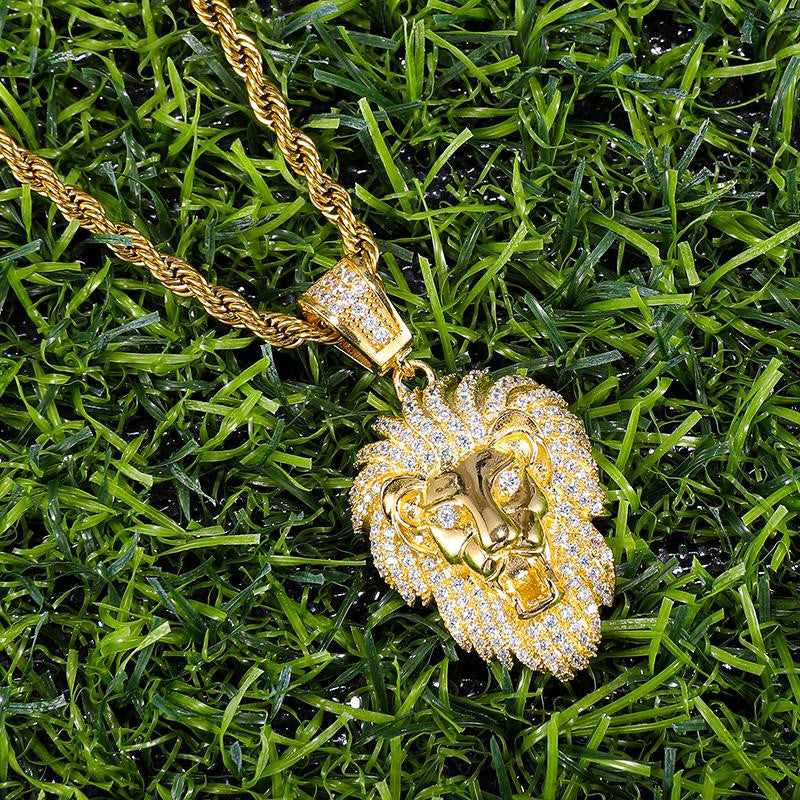Heart of A Lion Flooded Ice 14k Gold 925 Silver Hip Hop Pendant Chain Necklace