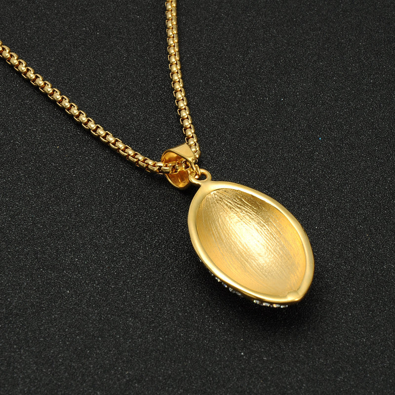 Flooded Ice Hip Hop Football Season Stainless Steel Chain 14k Gold Pendant