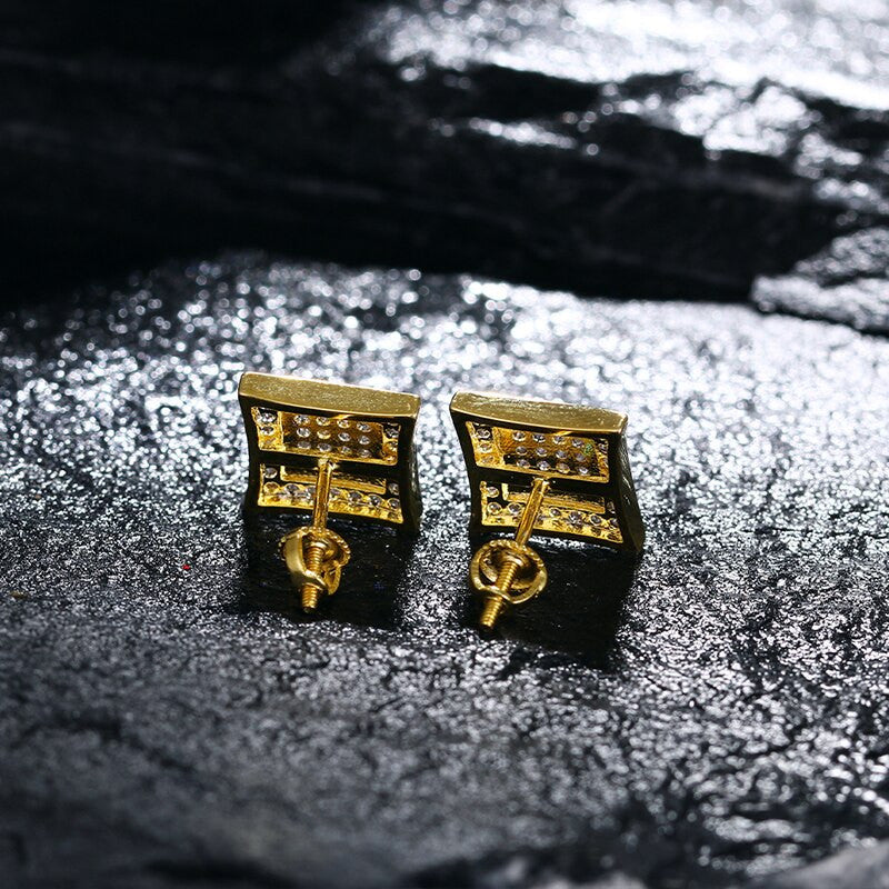 15mm 18k Gold 925 silver Double Squared Micro Pave Hip Hop Earrings