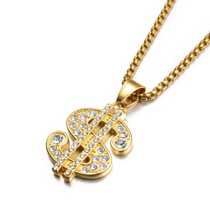 Classic Hip Hop No Fade 18k Gold over Stainless Steel Cash Money Dollar Pendant Chain