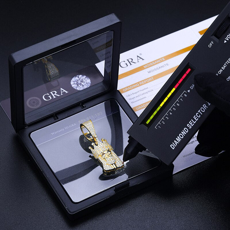 Solid 925 Silver Genuine VVS Diamond King Jesus Crown Hip Hop Chain Pendant