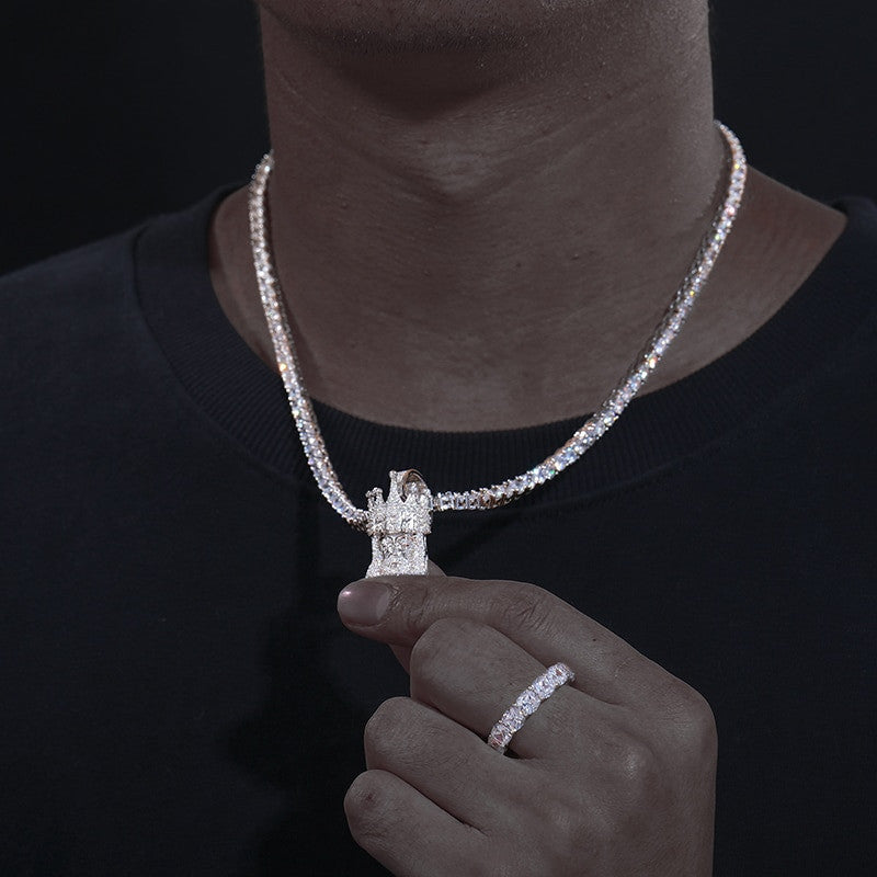 Solid 925 Silver Genuine VVS Diamond King Jesus Crown Hip Hop Chain Pendant