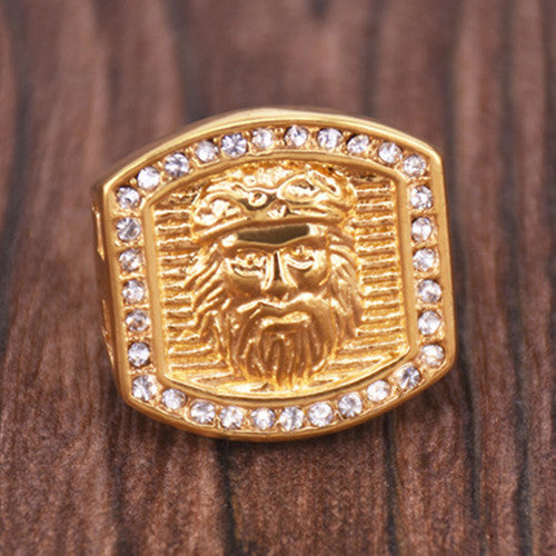 Mens Hip Hop No Fade 14k over Stainless Steel Jesus Cross Bling Hip Hop Rings