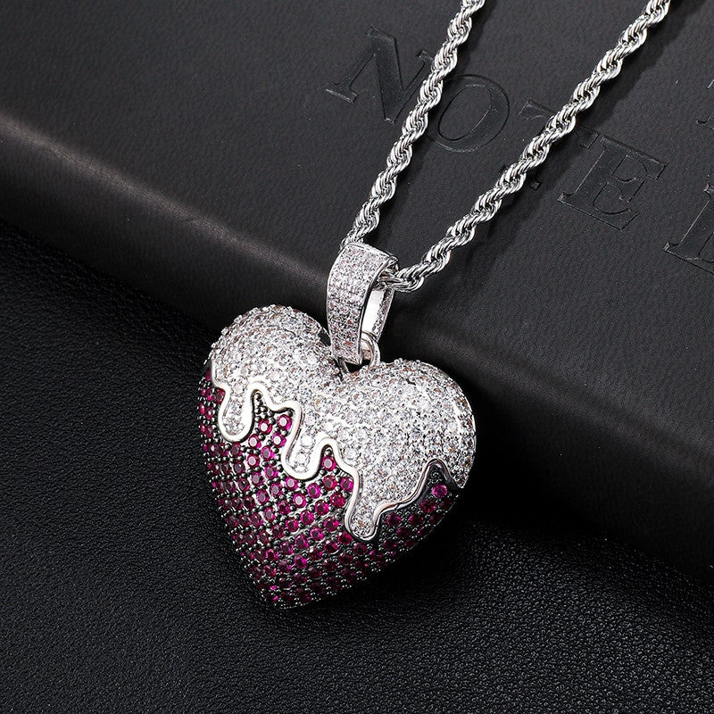 Flooded Ice Covered Heart Solid Back Hip Hop Pendant Chain Necklace