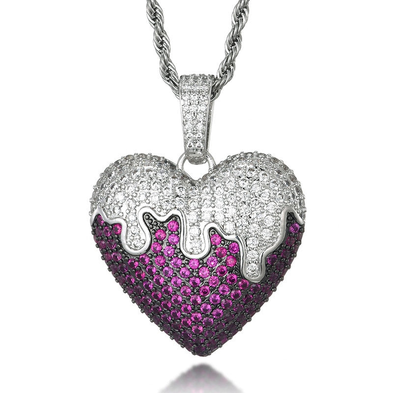 Flooded Ice Covered Heart Solid Back Hip Hop Pendant Chain Necklace
