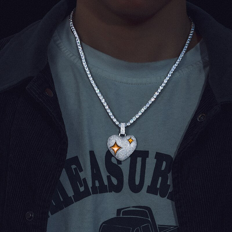 Genuine VVS Diamond Star In My Heart 925 Sterling Silver Hip Hop Pendant Necklace