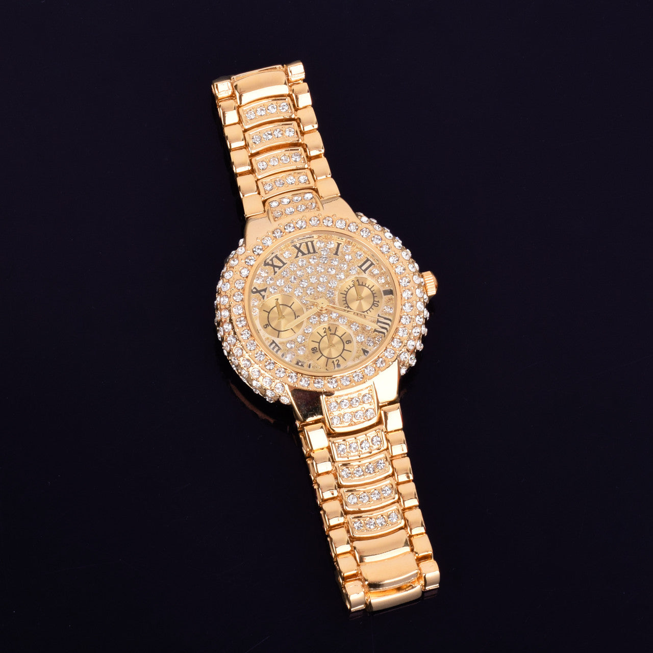 Ladies Small Dial Bling 14k Gold Stainless Steel Bezel Boss Lady Bling Wrist Watch