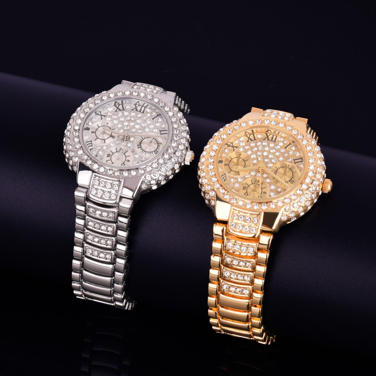 Ladies Small Dial Bling 14k Gold Stainless Steel Bezel Boss Lady Bling Wrist Watch