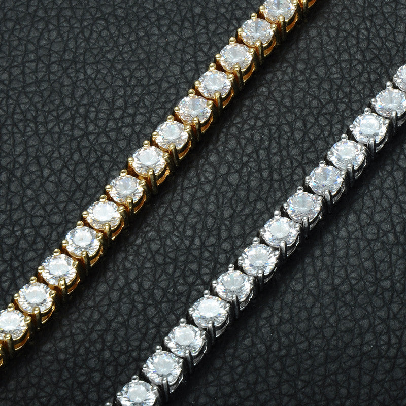 Mens Hip Hop Simulated Diamond 1 Row Tennis Chain Bracelet 14k Gold Silver