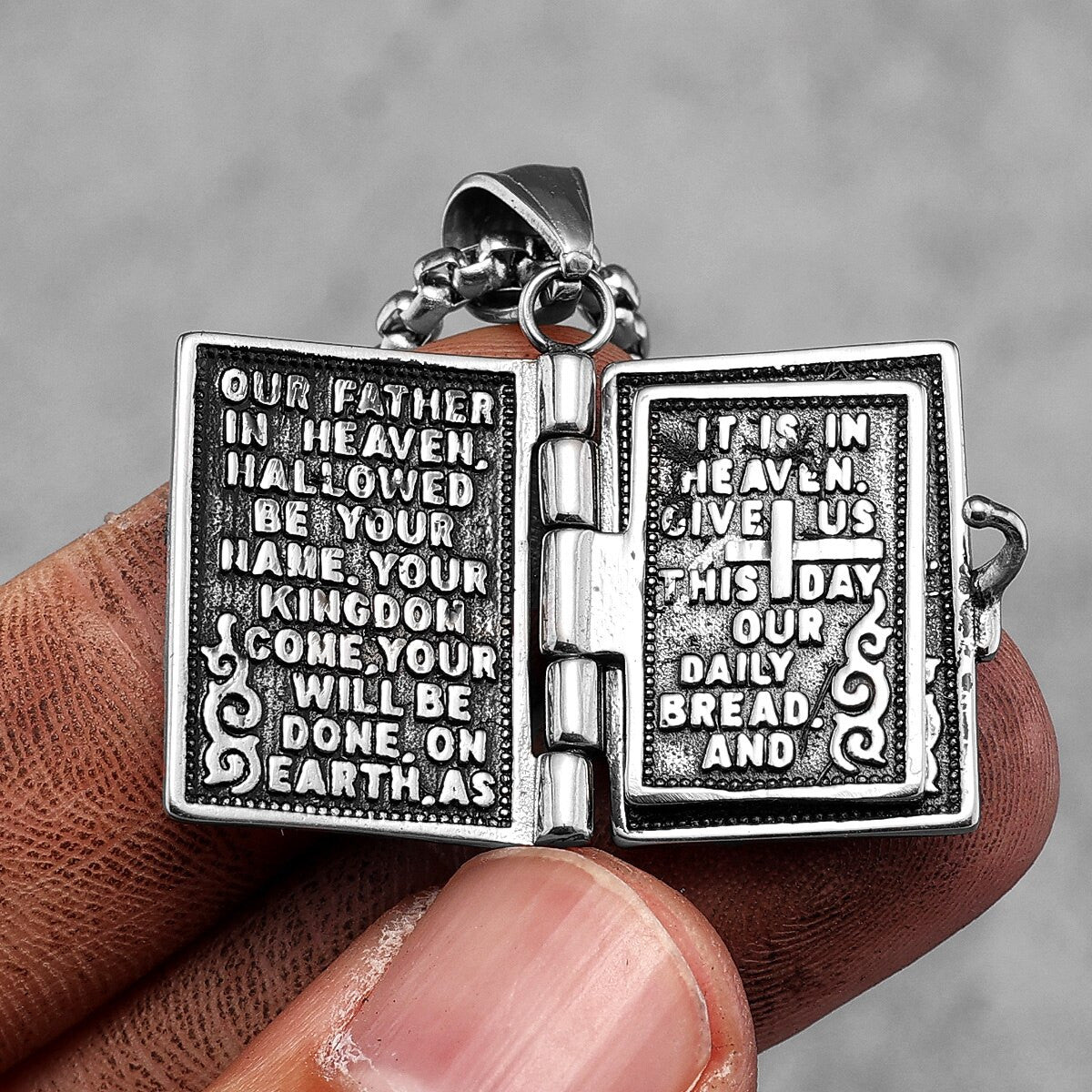 The Lords Prayer | Solid 316L Stainless Steel Opening Bible  Hip Hop Street Wear Pendant