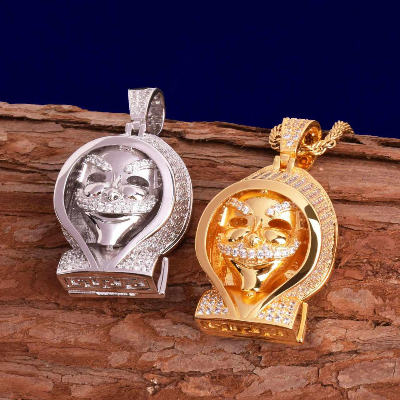 Flooded Ice True Micro Pave 18k Gold Silver Steampunk Hoody Skull Pendant Chain Necklace