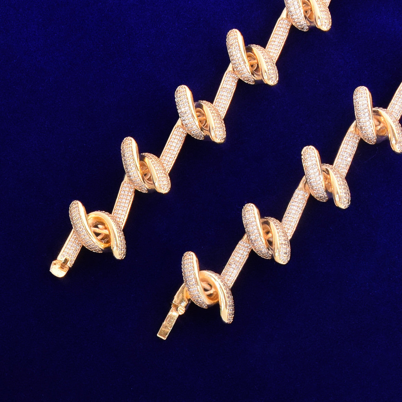 24k 925 Silver Hooked Barbed Wire Flooded Ice AAA Micro Pave Chain Necklace