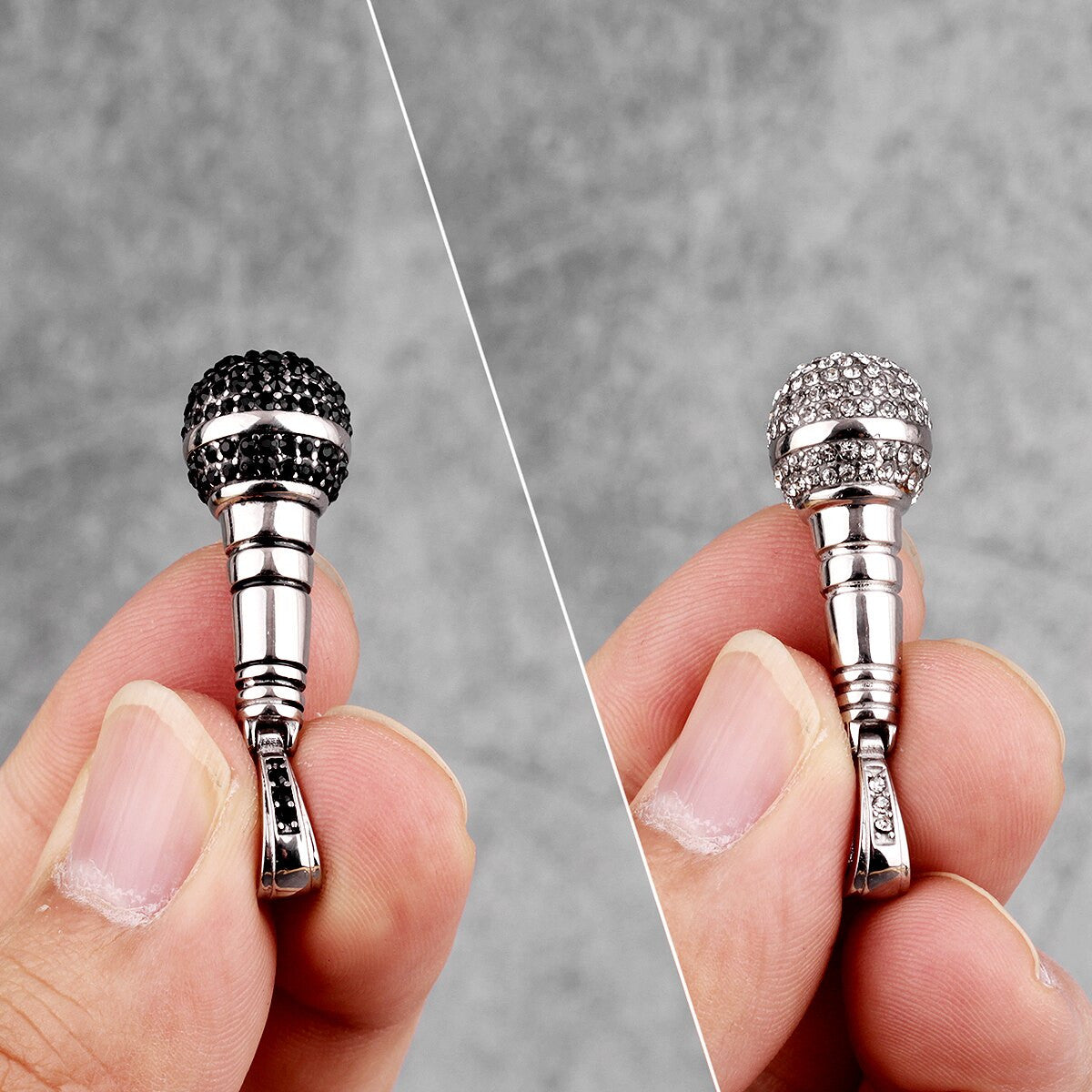 Mens No Fade Stainless Steel Iced Micro Phone Bling Pendant Chain Necklace