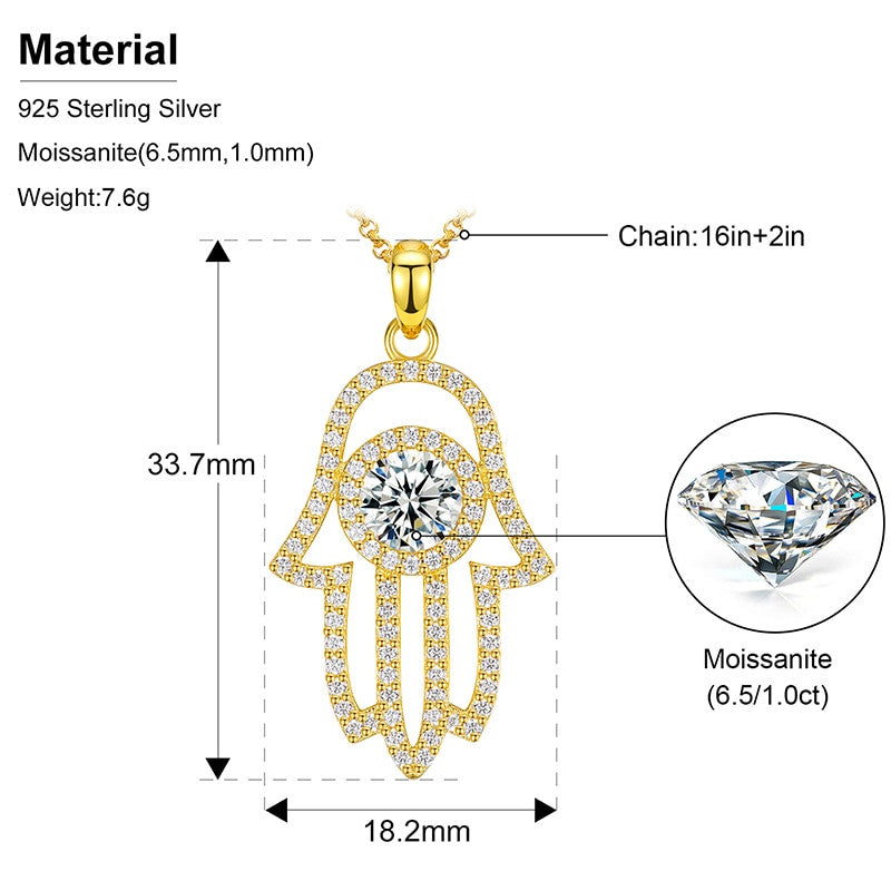 Genuine VVS Lab Diamond Spiritual Hamsa Hand Solid Sterling Silver Hip Hop Chain