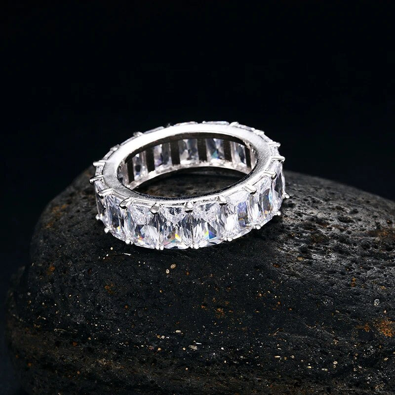 18k Gold 925 Silver 1 Row Solitaire Baguette Iced Blinged Out Mens Rings