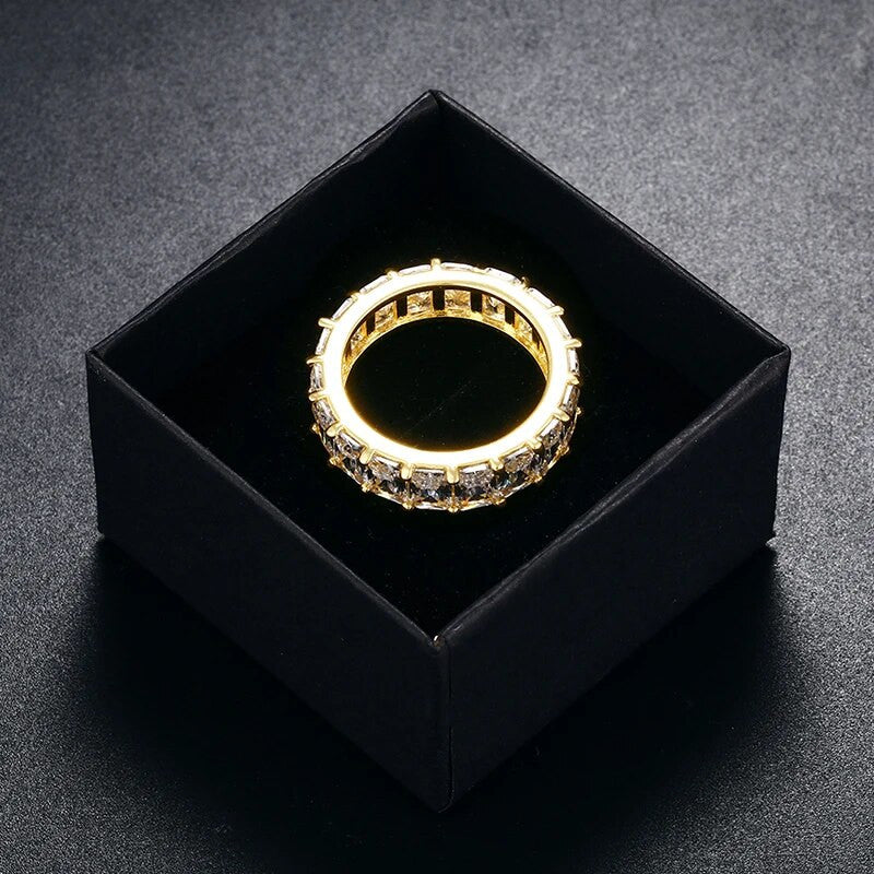 18k Gold 925 Silver 1 Row Solitaire Baguette Iced Blinged Out Mens Rings