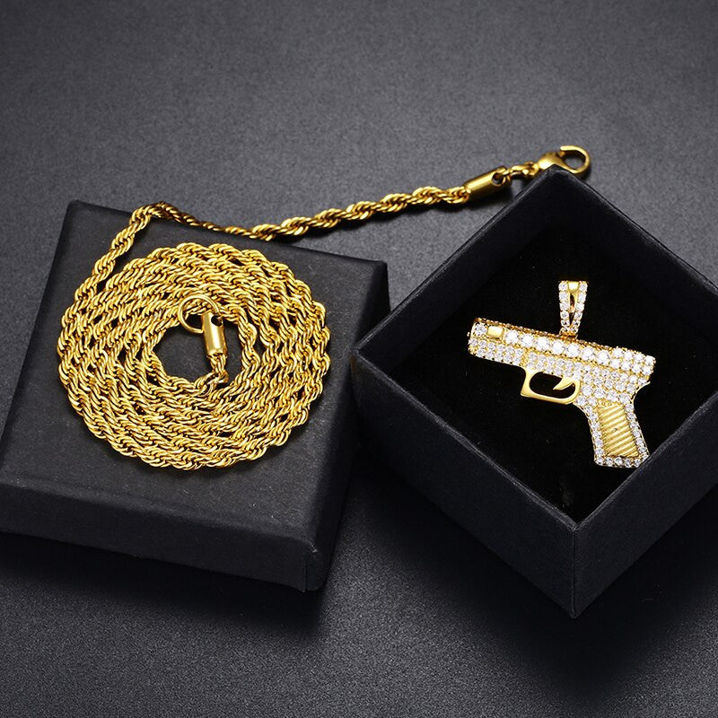 Golden Gunner | 925 Sterling Silver over 18k Gold 380 Pistol Hip Hip Pendant