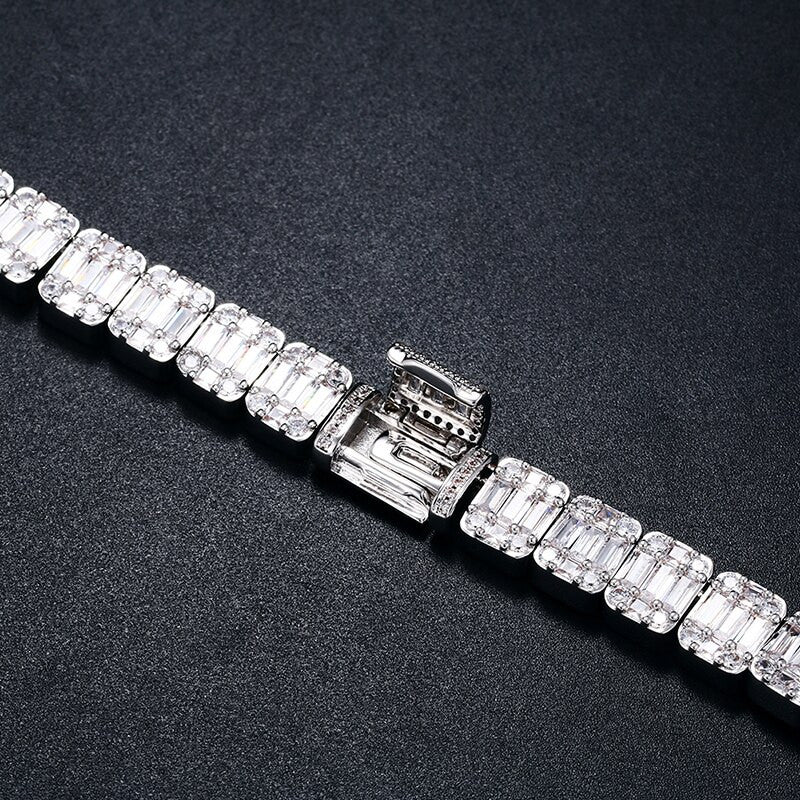 Mens 10mm Fully Iced Baguette Prong Set Tennis Chain Hip Hop Simulate Diamond Necklace