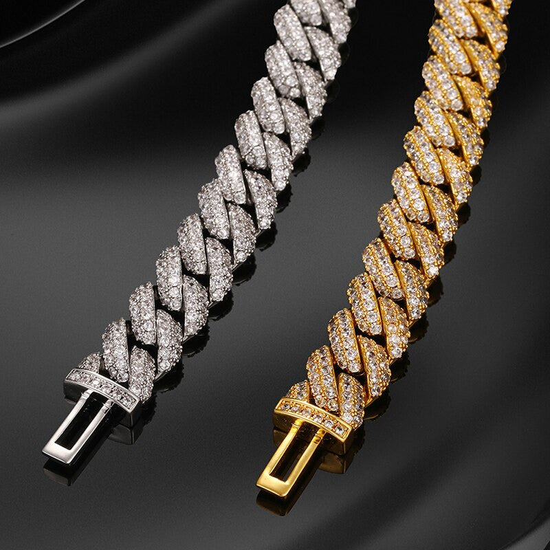 Mens Designer Cut 10mm 3A Cluster Stone Prong Set Iced Miami Cuban Link Bracelets