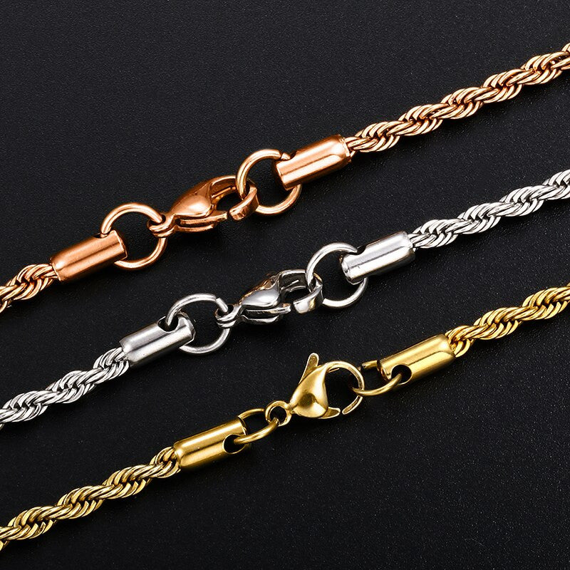 Mens Hip Hop Classic Rope Cuban Franco Link Bling Tennis Chain Necklaces