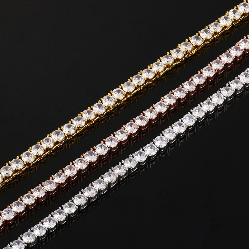 18k 925 Silver Rose Gold 3mm-8mm 3A Stone 1 Row Tennis Chain Hip Hop Necklaces