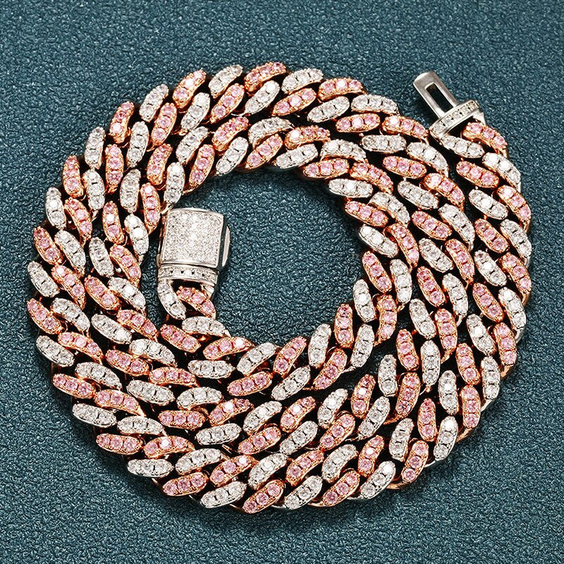 Mens 8mm Prong Set Blue Ice Miami Cuban Link Hip Hop Chain Necklaces