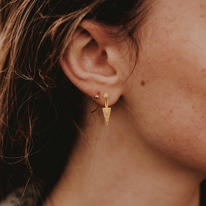 18k Gold Over Solid 925 No Fade Sterling Silver Arrow Head Stud Iced Blinged Out Earrings