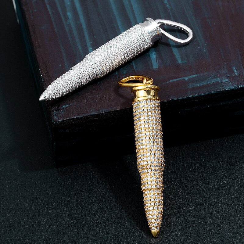 Mens Fully Iced Choppa Bullet Hip Hop Pendant Chain Necklace