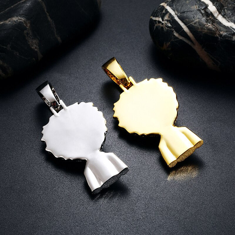 Flooded Ice Boondocks Inspired Huey Hip Hop Pendant Chain Necklace