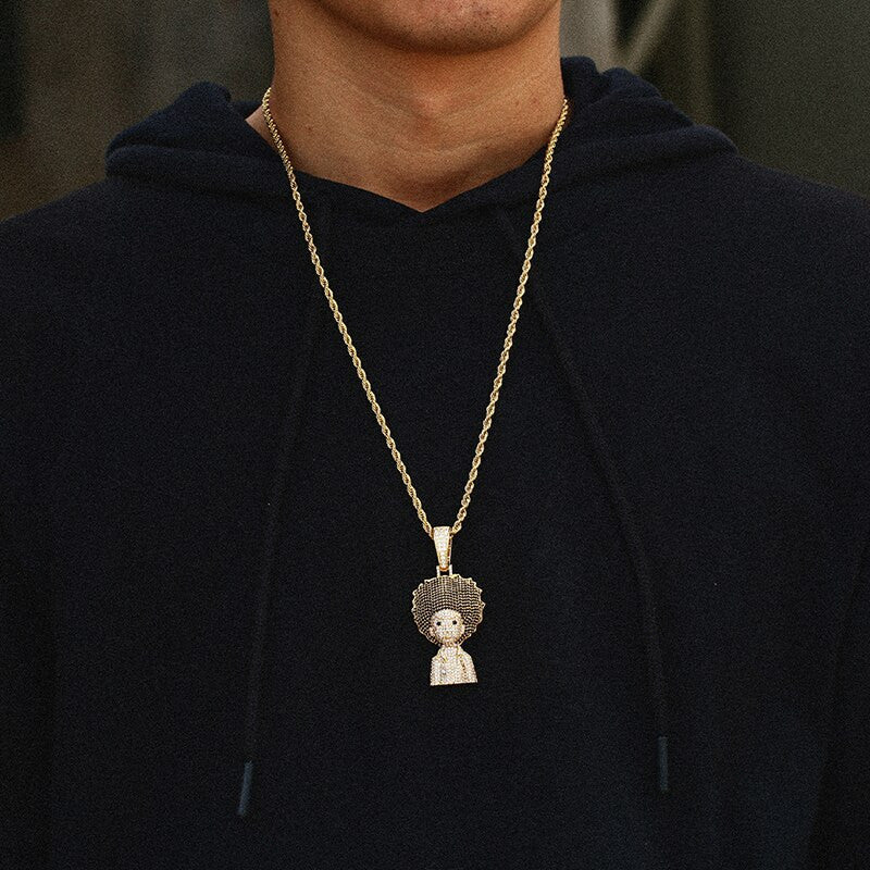 Flooded Ice Boondocks Inspired Huey Hip Hop Pendant Chain Necklace