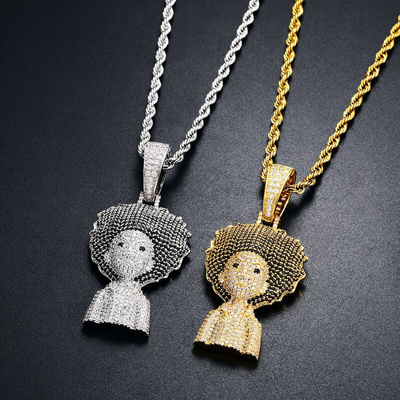 Flooded Ice Boondocks Inspired Huey Hip Hop Pendant Chain Necklace