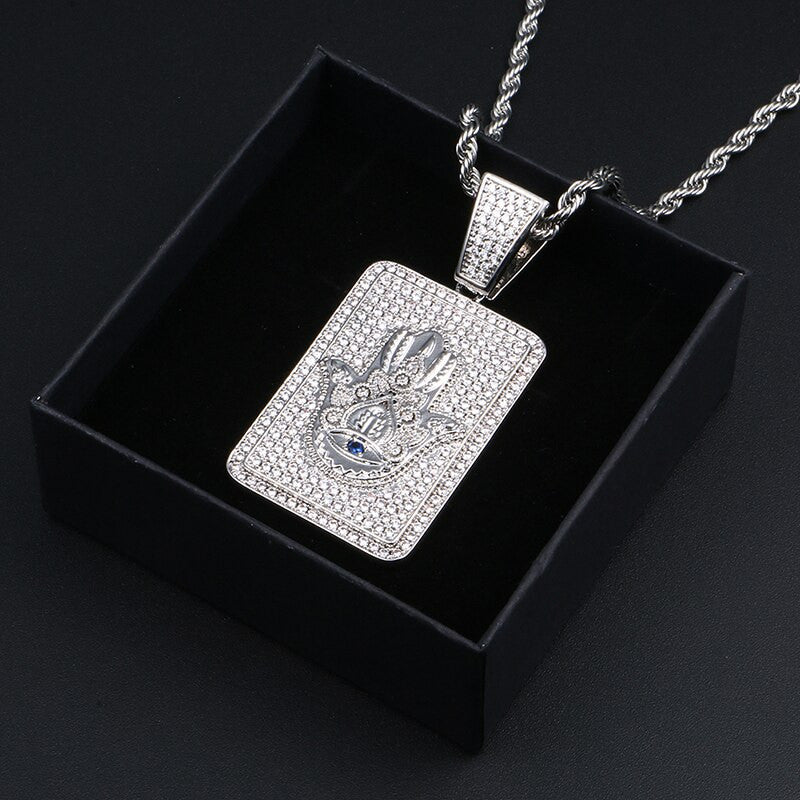 Flooded Ice Micro Pave Lucky Hamsa Hand Hip Hop Iced Blinged Out Pendant