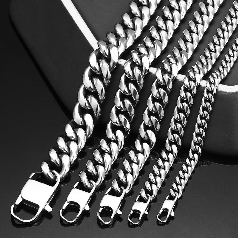 Mens No Fade Solid Stainless Steel Hip Hop Miami Cuban Curb Link Chain Necklace