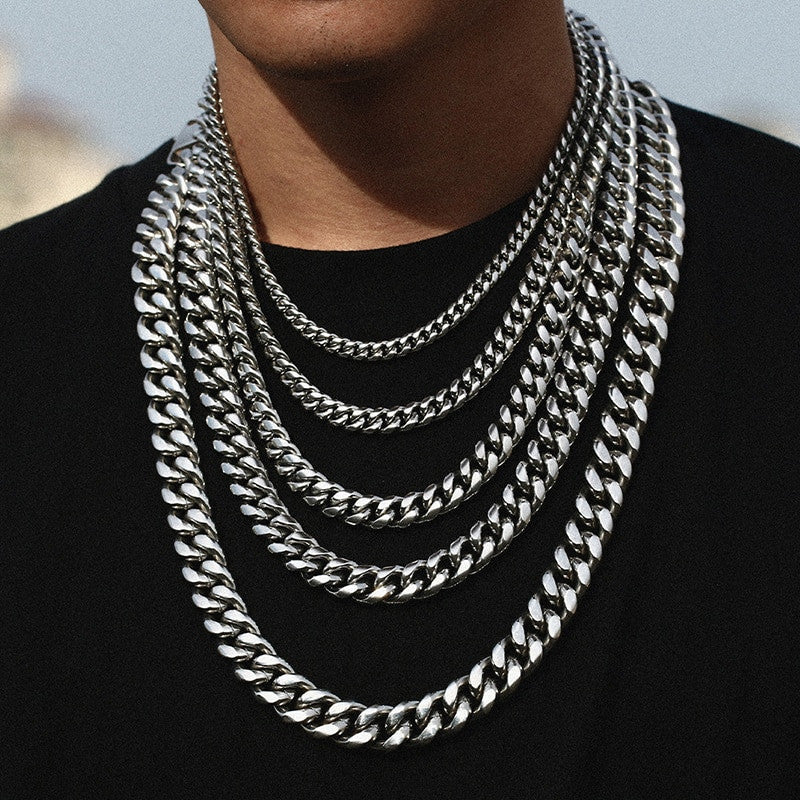 Mens No Fade Solid Stainless Steel Hip Hop Miami Cuban Curb Link Chain Necklace