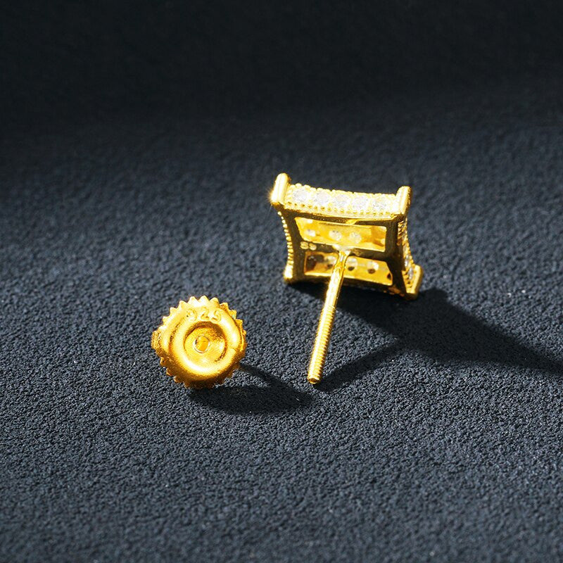 Mens VVS Genuine Lab Diamond 925 Sterling Silver Kite Square Hip Hop Earrings