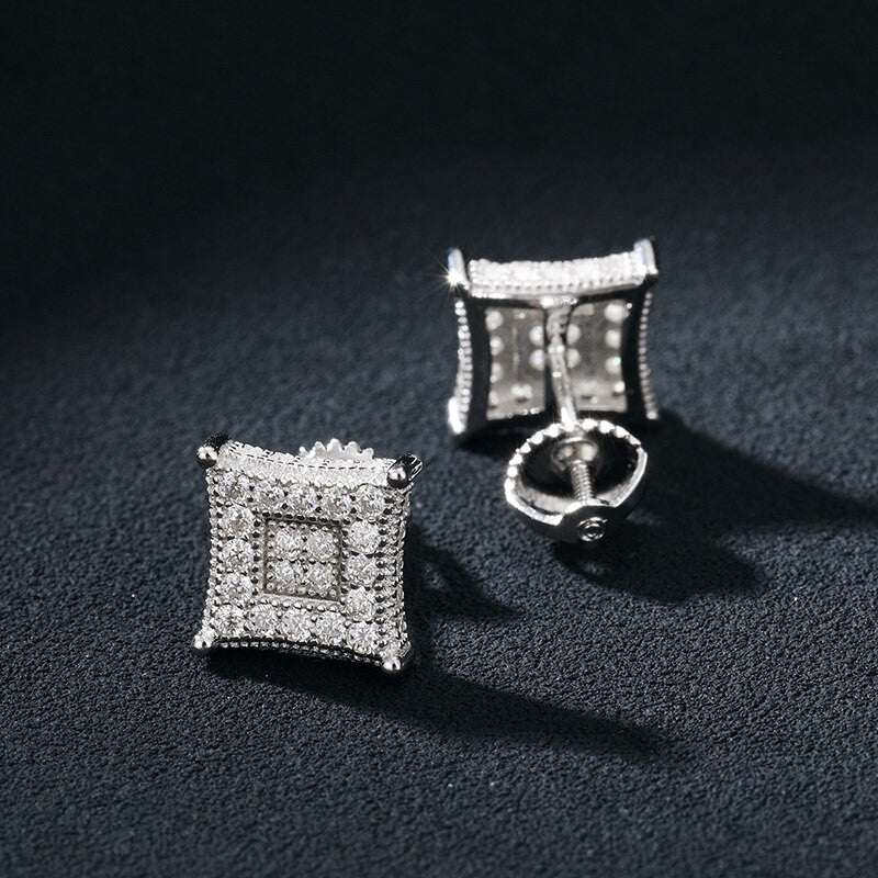 Mens VVS Genuine Lab Diamond 925 Sterling Silver Kite Square Hip Hop Earrings