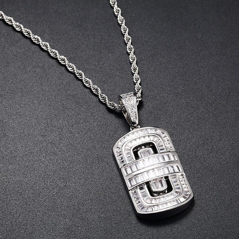 Mens Flooded Ice Baguette 18k Gold 925 Silver D-Tag Style Hip Hop Pendant