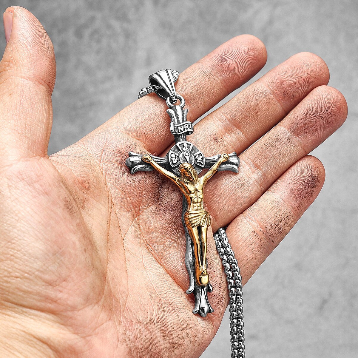INRI | Solid No Fade Stainless Steel Jesus Passion Cross Pendant Chain Necklace