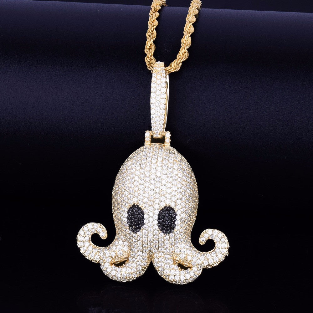 Flooded Ice 18k Gold .925 Silver Octopus Hip Hop Pendant Chain Necklace