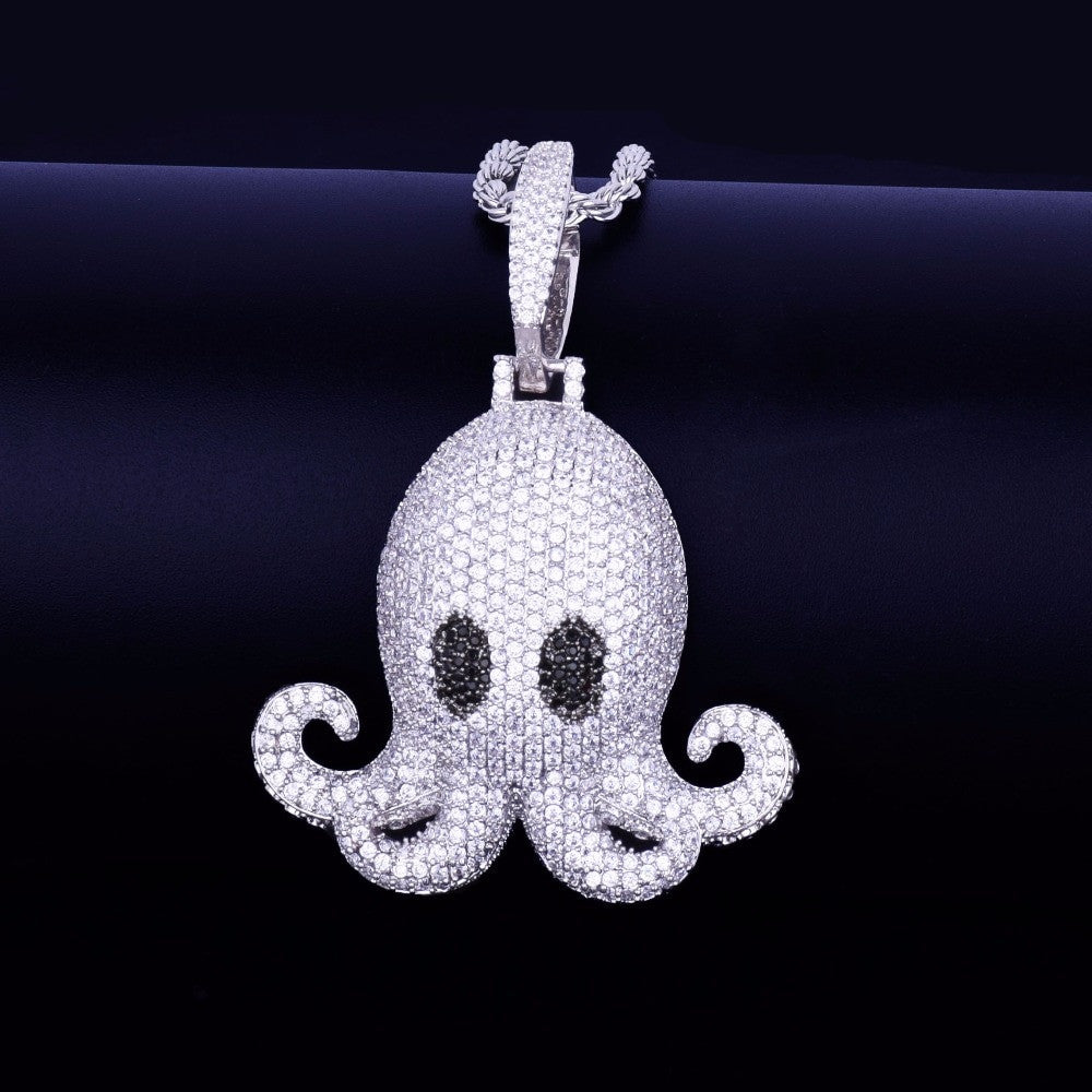 Flooded Ice 18k Gold .925 Silver Octopus Hip Hop Pendant Chain Necklace