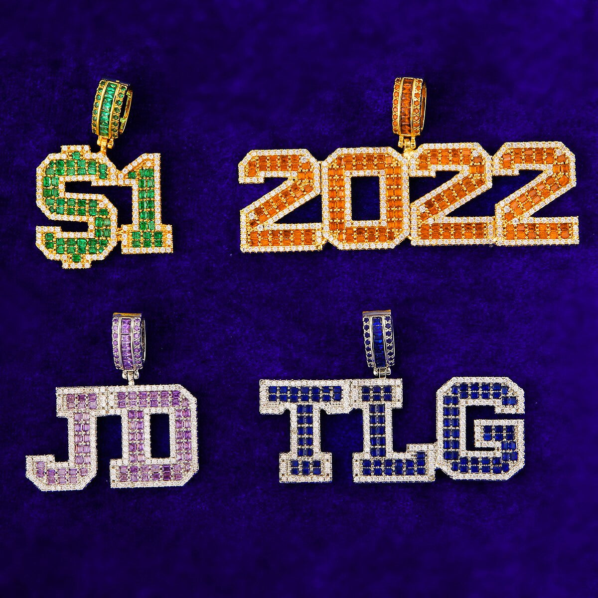 Hip Hop Solid Back Iced Baguette Custom Blinged Out Pendant Chain Necklace