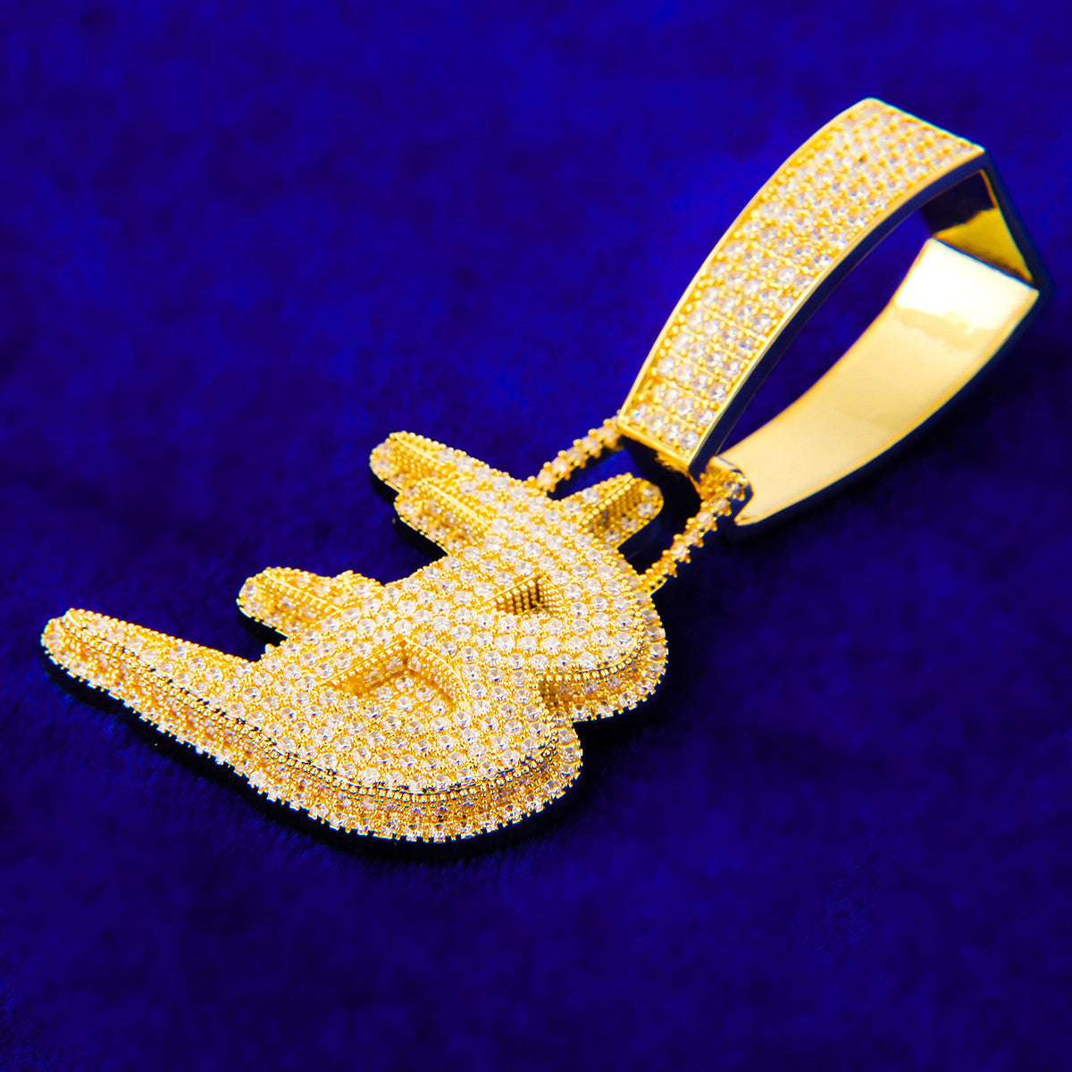 24k Gold 925 Silver Iced Initial Graffiti Letter Hip Hop Pendant Chain Necklaces