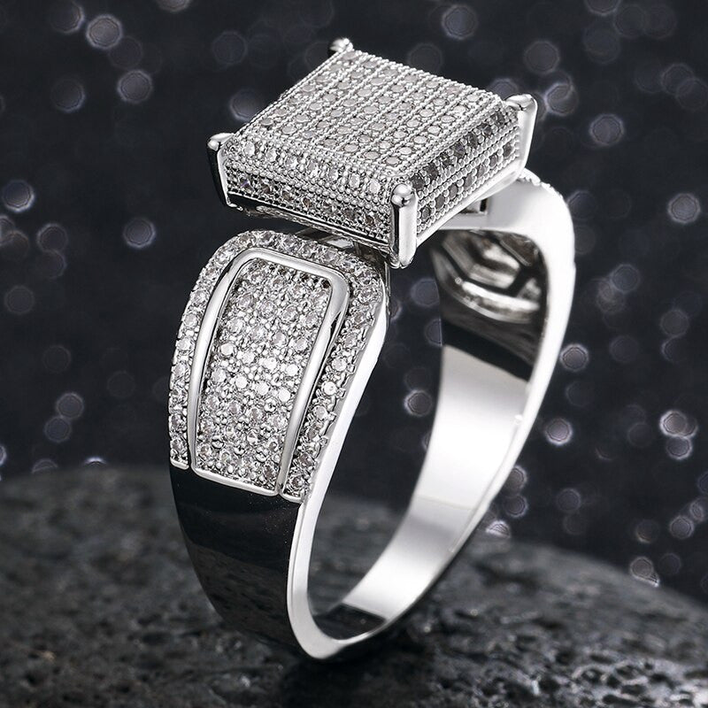 True Micro Pave Mens Flooded Ice Four Corner Hip Hop Rings