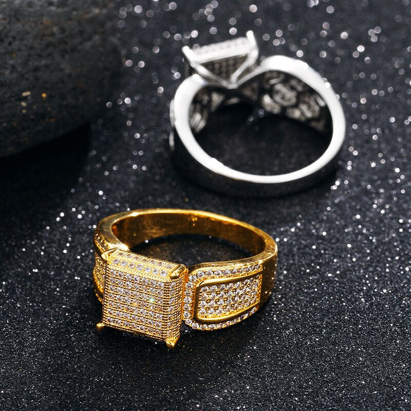 True Micro Pave Mens Flooded Ice Four Corner Hip Hop Rings