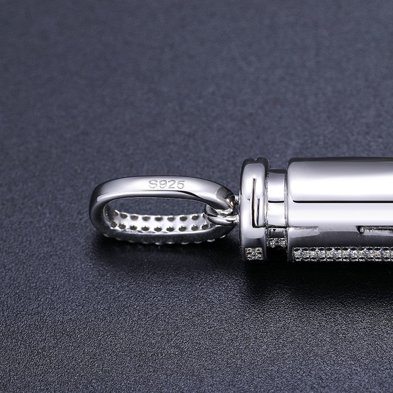 Mens Genuine VVS Diamond Silver Bullet Hip Hop Pendant Chain Necklace