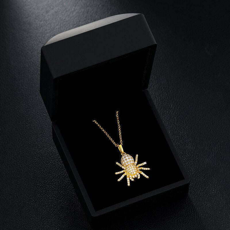 Solid 925 Sterling Silver Genuine VVS Diamond Spider Hip Hop Casual Pendant