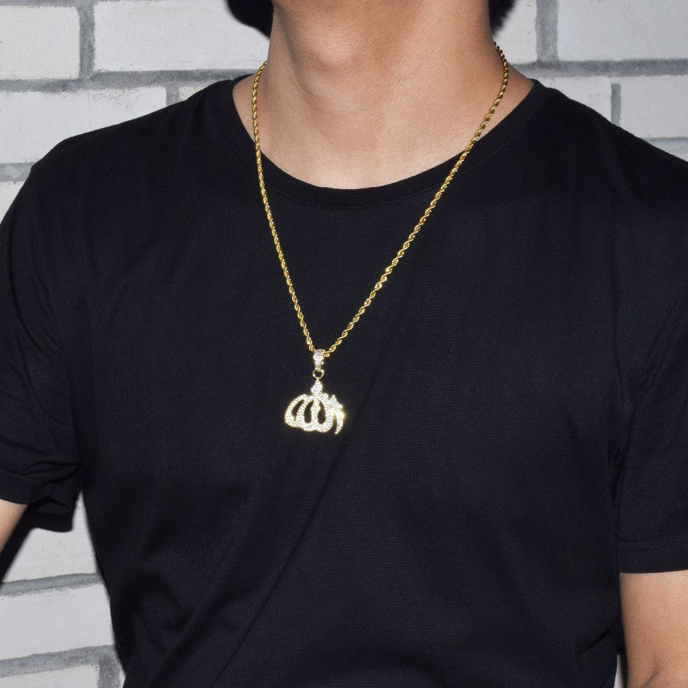 18k Gold .925 Silver Allah God AAA True Micro Pave Hip Hop Pendant Chain Necklace