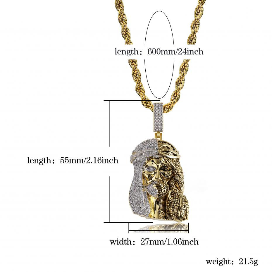 Mens Street Wear Religious Steam Punk Jesus Piece 14k Gold Hip Hop Pendant Chains